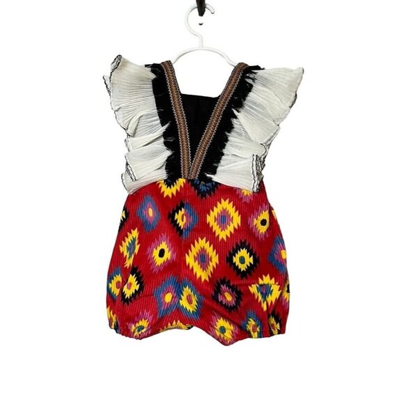 Label Jane Romper Kid 2T Red Corduroy Aztec Boho Western Peasant Hippie Retro - Picture 1 of 16